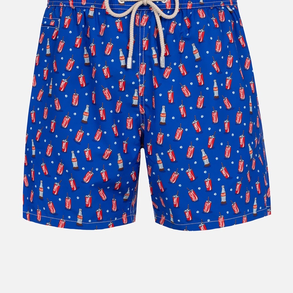 Blue Swim Shorts with Bottle Print